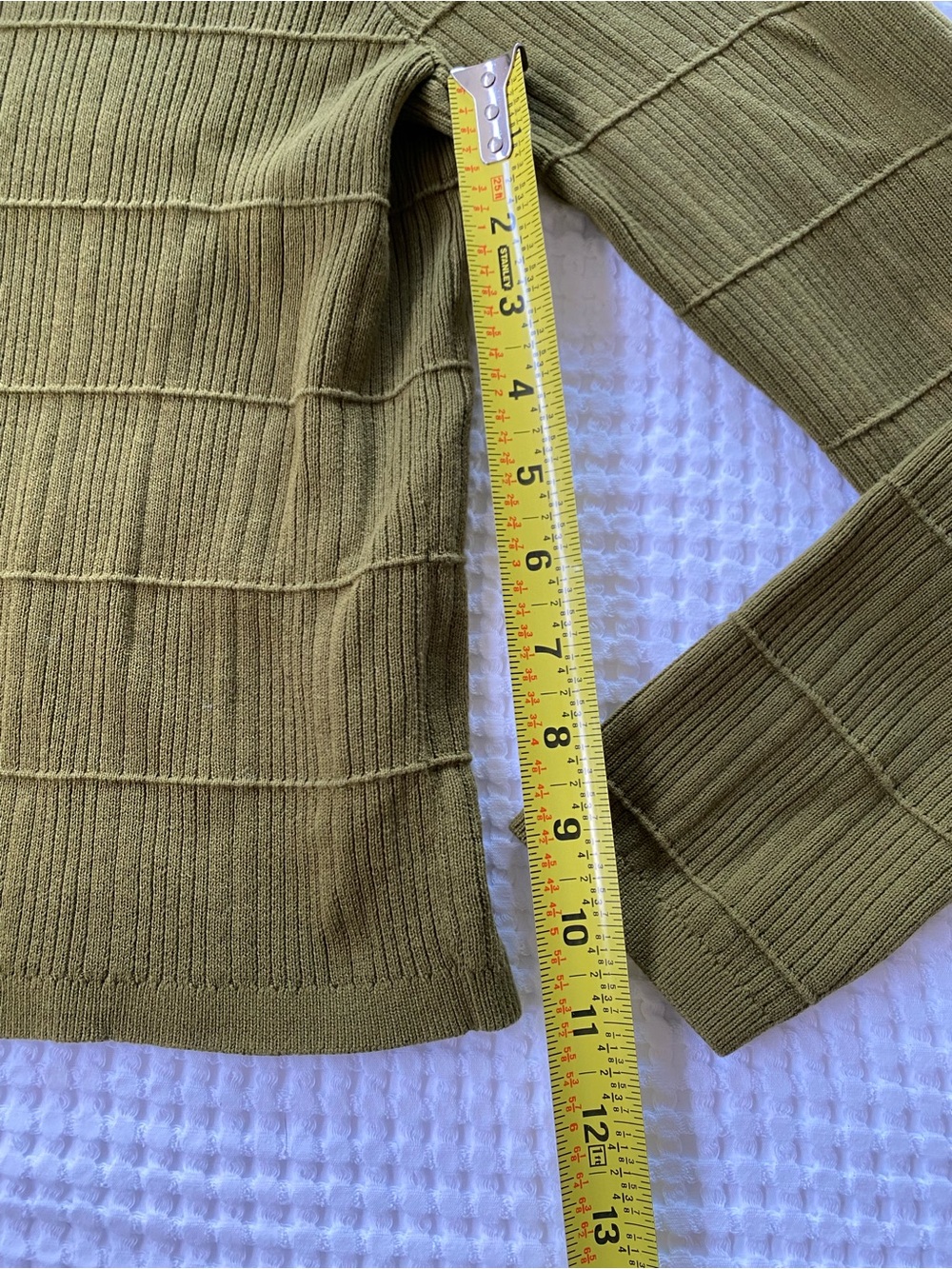 Cabi Exec Cardigan #4470 Olive Green Ribbed Button-Up Cardigan - Picture 13 of 14